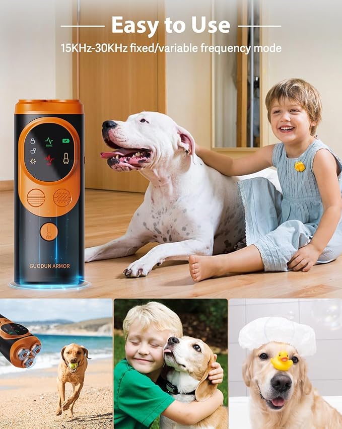Anti Barking Device for Dogs, 3X Ultrasonic Dog Bark Deterrent Device with Training Modes Stop Neighbors Dog Barks, Portable Dog Training Tool with Flashlight Indoor Outdoor Use, Black and Orange