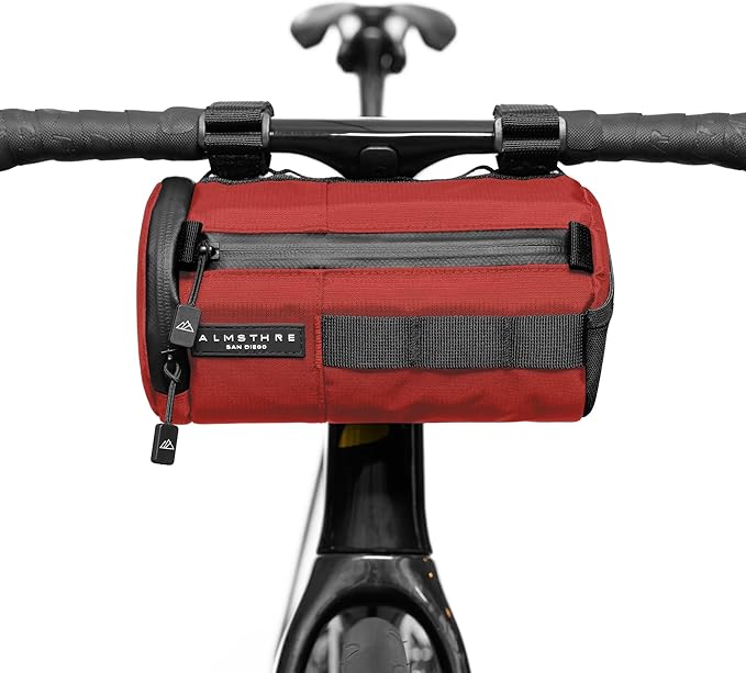 ALMSTHRE Signature Bar Bag – Rust Red | Hard-Shell Bike Handlebar Bag with Waterproof Zippers & Adjustable Straps | Lightweight Bicycle Handlebar Bag, Compatible with Road, Gravel & MTB Bikes