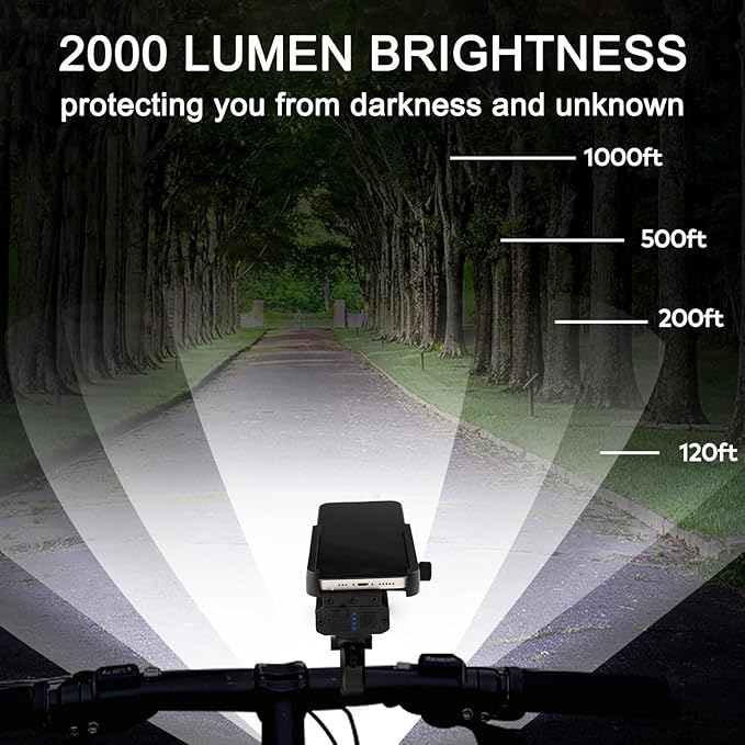 Bike Lights, 17 LED 4800 Lumen Bicycle Light with 4 Modes, 10000mAh USB Rechargeable Bike Light, Bike Headlight with Digital Power Display, Wide Beam Bike Lights for Night Riding