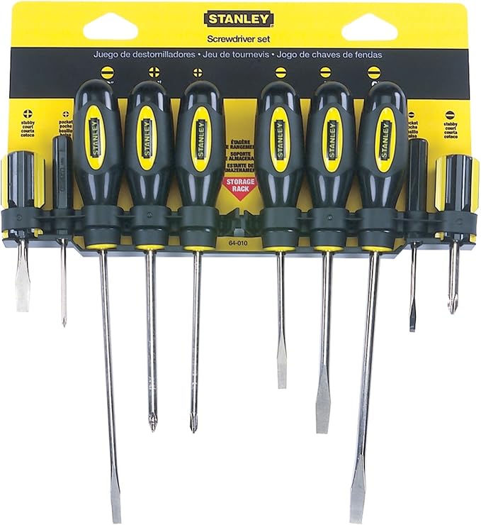 STANLEY 60-100A Standard Fluted Screwdriver Set, 10-Piece, Yellow