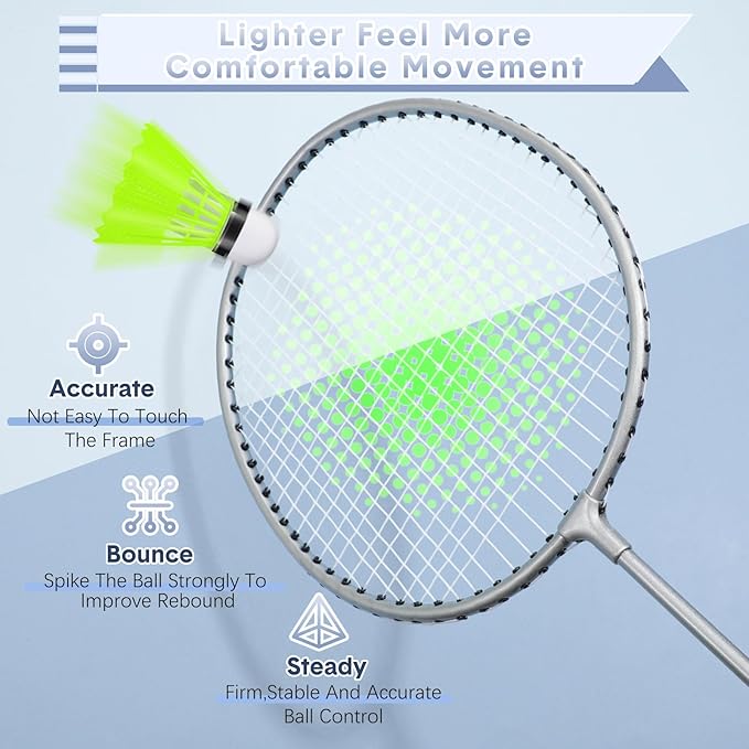 12 Pack Badminton Rackets Set Including Badminton Racquets, Nylon Shuttlecocks and Carry Bag for Outdoor Backyard Games Beginners