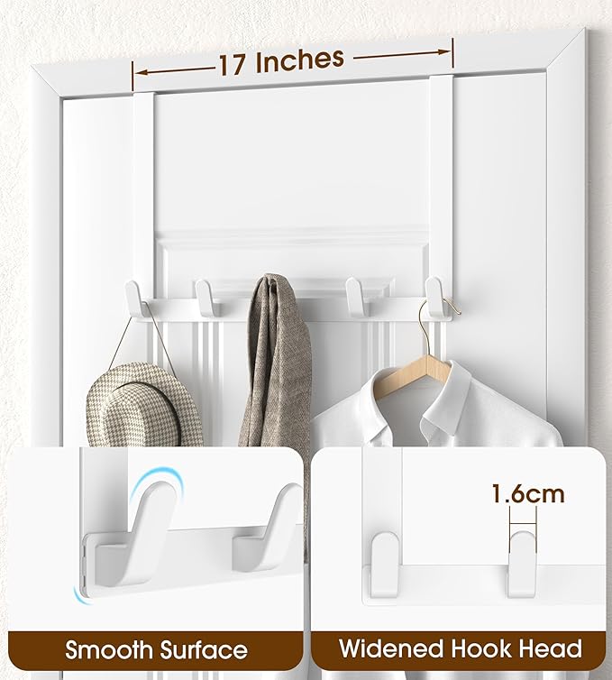 KitchLife Long Over The Door Hooks Hanger with 15.75" Extended Arms, Fits 1 3/8" Doors, L40U - Upgraded Thickened Heavy Duty Bathroom Accessories and Towel Rack Organization - 1 Pack, Glossy White