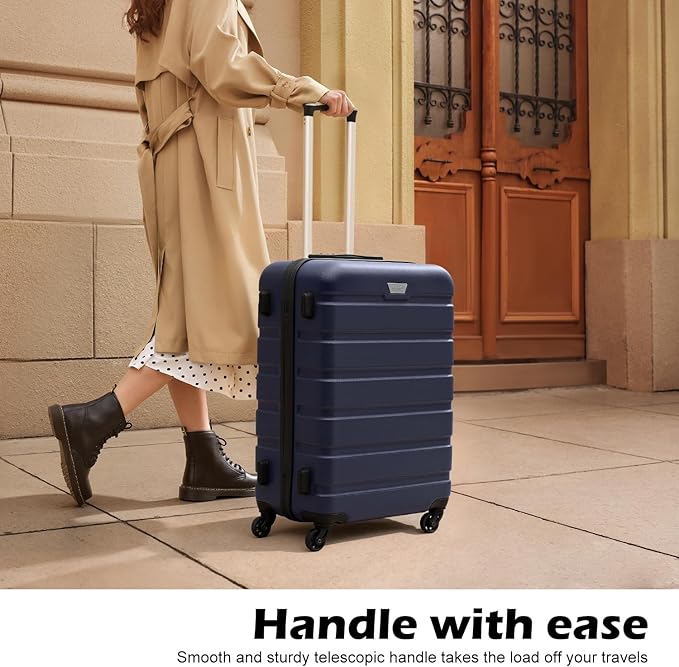 Coolife Luggage 3 Piece Set Suitcase Spinner Hardshell Lightweight TSA Lock (navy, 20/24/28)