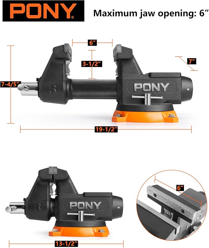 PONY 6 Inch Heavy Duty Bench Vise, 8800LBS Clamping Force Pro Workshop Vise