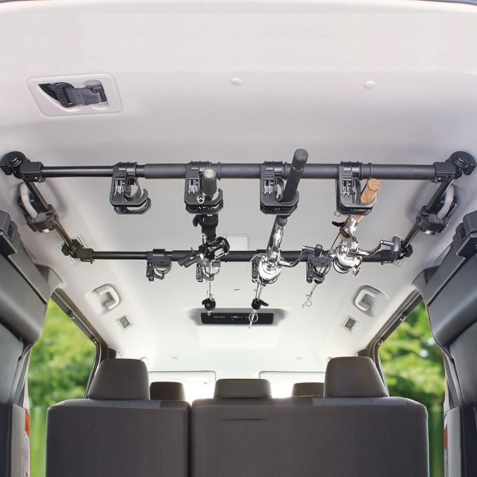 Vehicle Fishing Rod Holder, 6 Rod Capacity, Heavy Duty Adjustable 34-57 Inch, Car Fishing Pole Roof Rack for Trucks SUVs Wagons Vans