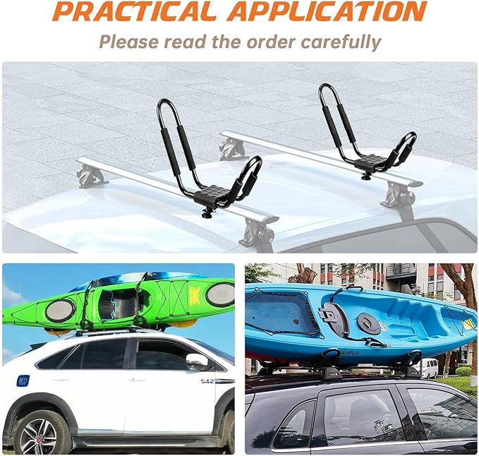 Kayak Roof Rack, 1 Pair J-Bar Roof Rack with 2 Ropes. Heavy Duty Kayak Roof Carrier for Your Canoe SUV and Trucks