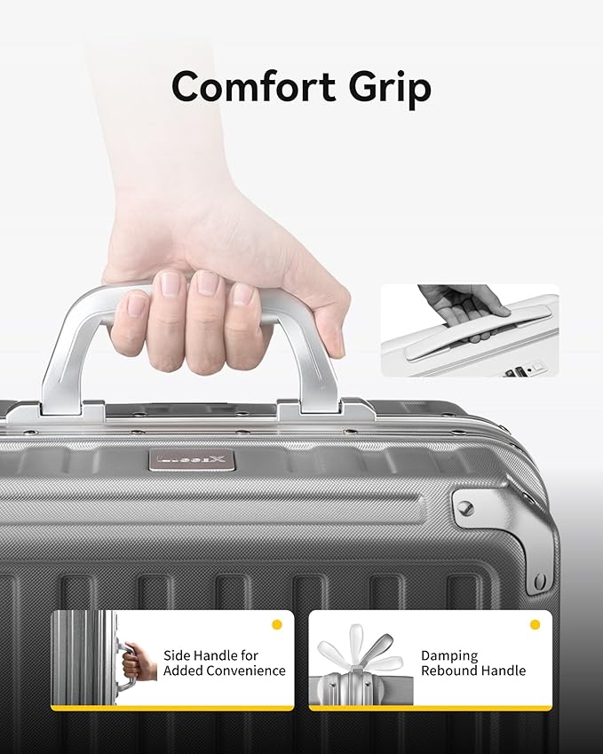 Luggage Sets with Spinner Wheels, 8010S Aluminum Frame Zipperless Polycarbonate Hard Shell Suitcase Sets (ZX-Core, Silver, 2 Piece (20/28))