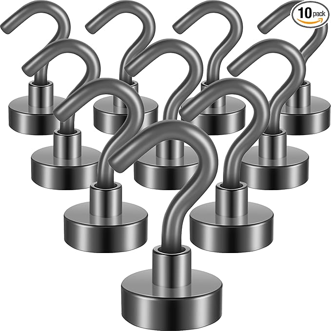 Neosmuk Magnetic Hooks, Heavy Duty 85lb+ Strong Magnet Hook for Cruise Cabins, Cruise Ship Essentials for Hanging, Metal Wall Refrigerator Hangers (Grey, 10 Pack)