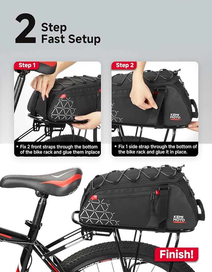 KEMIMOTO Rear Bike Rack Bag - 8L PVC Water Resistant Ebike Bags for Bicycle Rear Rack, Bicycle Trunk Pannier for Commuter Travel Shopping and Cycling (Black)
