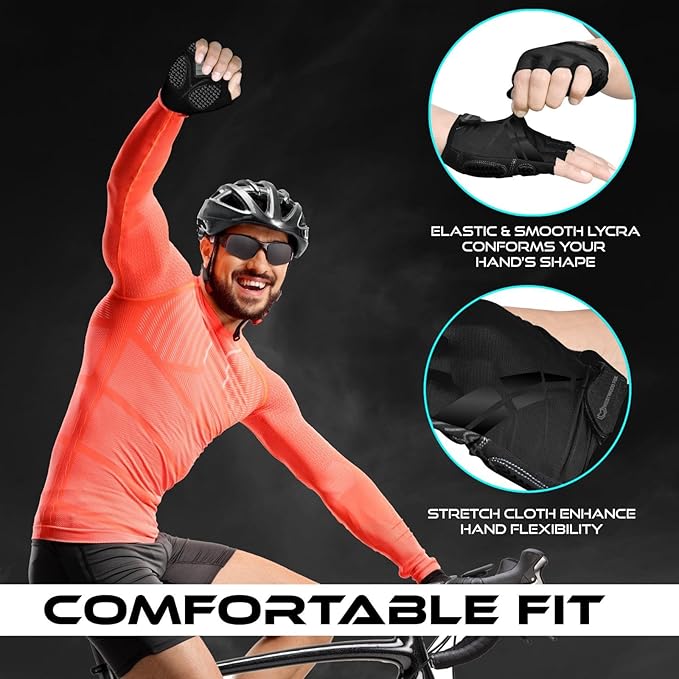 WESTWOOD FOX Cycling Gloves for Men Women,Half Finger Unisex Gel Padded Anti-Slip Mountain Bike Gloves, Breathable Shock Absorption Grip Palm Bicycle Summer Riding MTB Bike Gloves