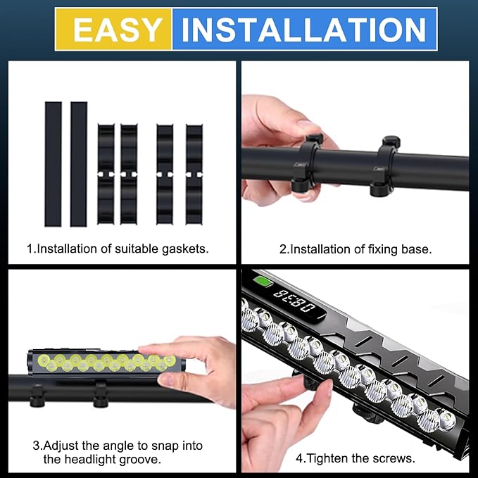 Bike Lights, 17 LED 4800 Lumen Bicycle Light with 4 Modes, 10000mAh USB Rechargeable Bike Light, Bike Headlight with Digital Power Display, Wide Beam Bike Lights for Night Riding