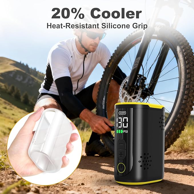 Bike Pump Electric, Mini Bicycle Pump 130 PSI Portable Cycling Pump with Digital Pressure Gauge & Auto Shut Off for Presta & Schrader Valves, Road MTB E-Bike