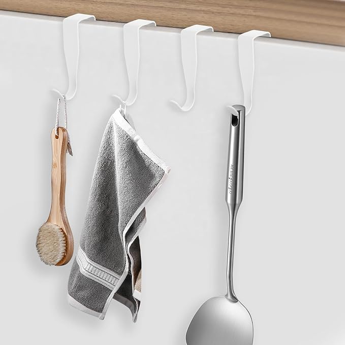 5 Pcs Over Cabinet Door Hooks Sturdy Single Metal Over Door Hanger Electroplate Metal Hook Cabinet Storage Hook for Hanging Towels Clothes Bags Cubicle Bathroom Use