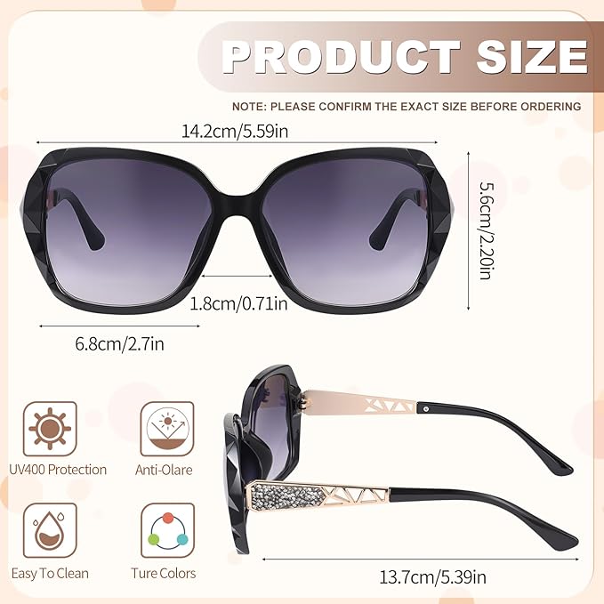 DragonflyDreams 4 Pcs Women Large Sunglasses, UV 400 Glasses Oversized Classic Trend Ladies Sunglasses Sparkling Large Frame