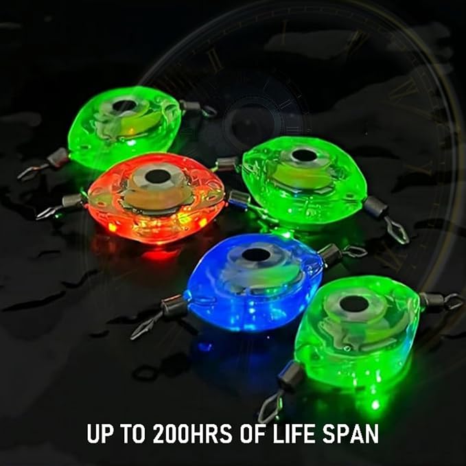 Compact LED Fishing Lure Light,Flashing Fishing Lights 5PCS Auto On/Off Water-Activated Flasher Kit with Multi-Color Flash for Deep Sea, Freshwater & Saltwater Halibut Rig (Double Ring).