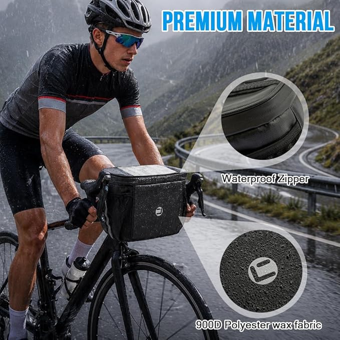 WOTOW Bike Handlebar Insulated Bag, Bike Front Phone Bag Cooler Storage Pouch With TPU Touch Screen Insulation Bicycle Frame Bag Strap On Cycling Accessories for Outdoor Hiking Travel Assistants