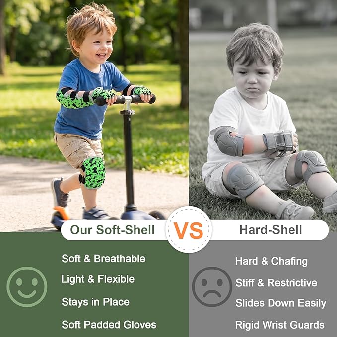 Soft Toddler Knee Pads and Elbow Pads Set with Bike Gloves, Non-Slip Toddler Knee Pads for Boys Girls 2-4 Years, Breathable Kids Protective Gear for Balance Bike, Scooter, Bicycle