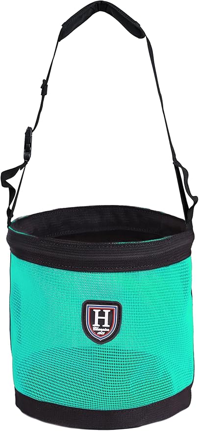 Harrison Howard Horse Muzzle Feed Bag Nylon Mesh Grain Feed Bag with Padded Neck Strap Adjustable Belt Mint Medium