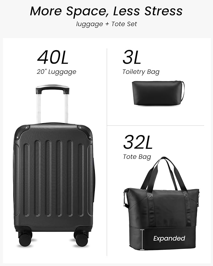 機内持ち込み手荷物 22x14x9 航空会社承認済み、ハードサイドスーツケース キャスター付き、TSA承認済み、トートバッグ、ホワイトブラウン
