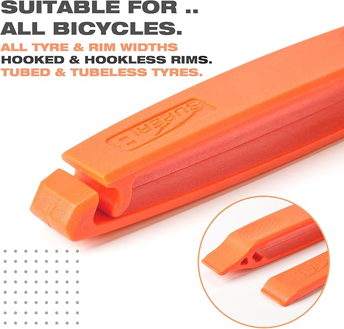 Super B Bike Tire Levers - Strong & Long Lasting Tire Removal Tool for Road or Mountain Bike Tires - Bicycle Tire Lever for Repair & Replacement of Flat Tires (TB-TL08)
