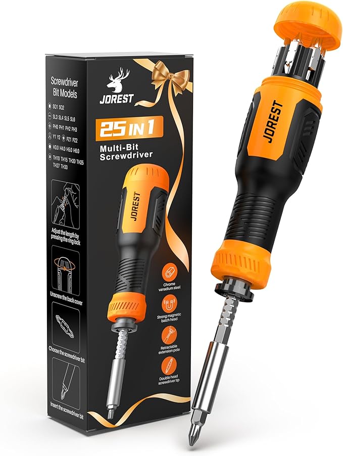 Jorest 25 in 1 Multibit Screwdriver Set, Magnetic Multitool Screwdriver Tool All in One, Portable Tool Kit for Daily Repairs, Screwdriver with Torx, Flat Head, Phillips, Hex, Square