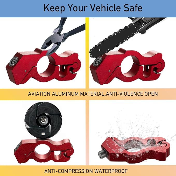 Motorcycle Locks Anti Theft: CNC Heavy Duty Handlebar Throttle Grip Brake Lever Security Motorcycle Lock Universal for Dirt Bike Moped Scooter Motorbike, ATV Alarm Accessories (Red)