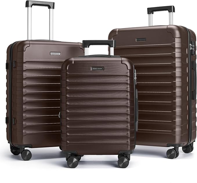 LIGHT FLIGHT Luggage Sets, 3 Piece Durable Suitcase Set with Spinner Wheels, 3 Pcs Hard Shell Lightweight Luggage with TSA Lock, Large Checked Travel Suitcases, 20/24/28 Inch,Brown