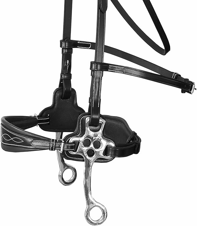 Exion Nova Hackamore Bridle – Anatomical Bitless Horse Bridle with Rubber Reins – Padded Anti-Pressure Crownpiece – Vegetable-Tanned Leather Bitless Bridle for Jumping & Training
