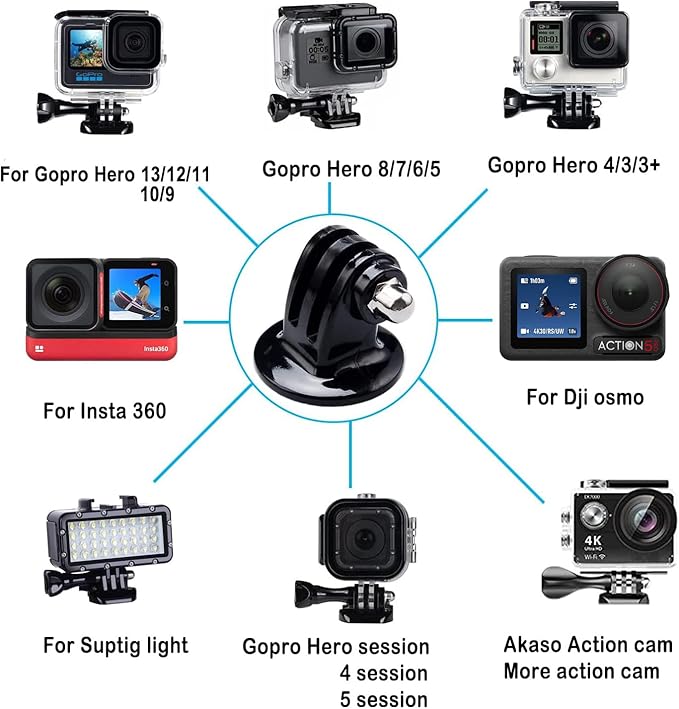 Suptig Tripod Mount Adapter for Gopro Hero 13, Hero 12, 11, 10, 9, 8, 7, 6, 5, 4, 3, 3+, Hero Session, Gopro Max, Akaso, DJI osmo Action, Inst360, Sjcam and More Action Cameras