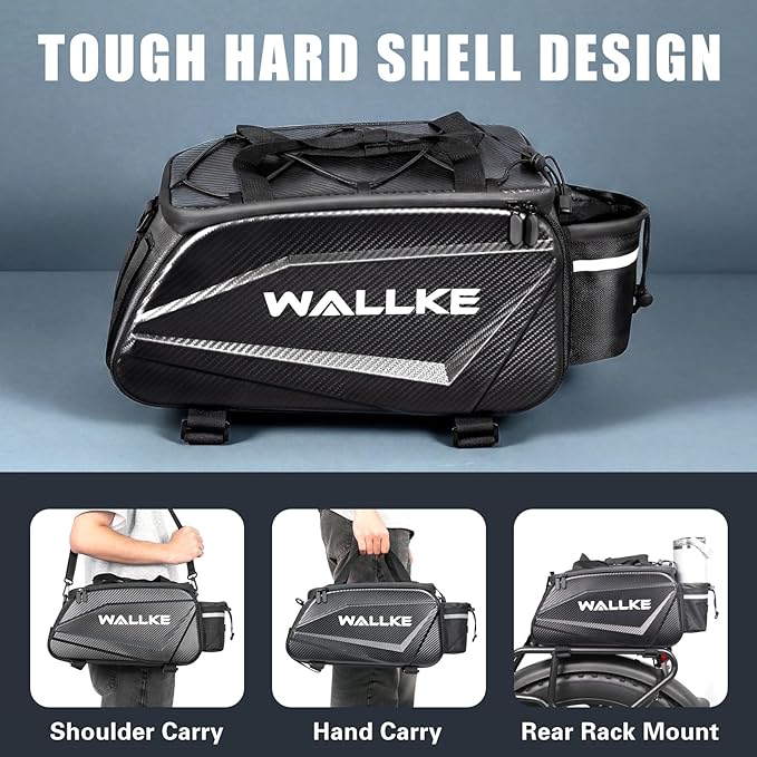 Wallke Hard Shell Bike Bag, 12L Ebike Bag for Bike Rear Rack, Waterproof Bike Saddle Bag with Reflector/Shoulder Strap/Rain Cover, Bike Panniers for Commuter Cycling Travel Wallke Ebike H9 Ultra H7