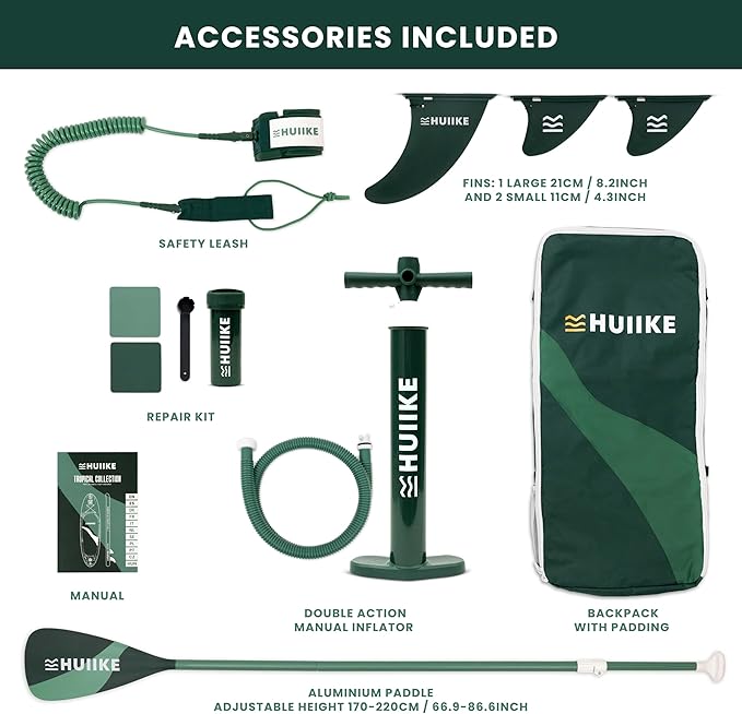 HUIIKE Inflatable Paddle Board for Adults with Accessories Included, Oar, Fins, Pump. Stand Up Paddleboard Great Stability and Resistance. 10’ x 33" x 5.9", Maximum Load 286 lb