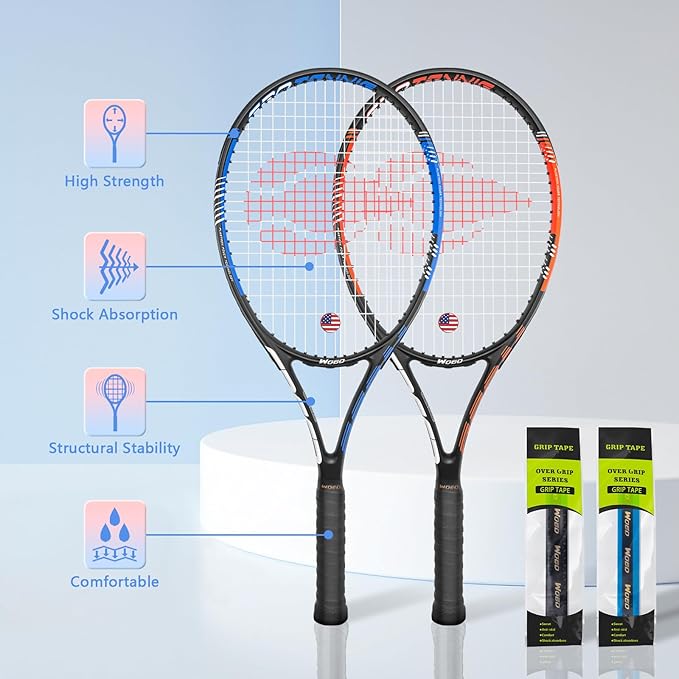 Adult 2 Player Tennis Racket Perfect for Beginner and Professional Players, 27” Speed Tennis Racquet Include Tennis Balls, Overgrips, Tennis Bag, Vibration Dampe, Cover