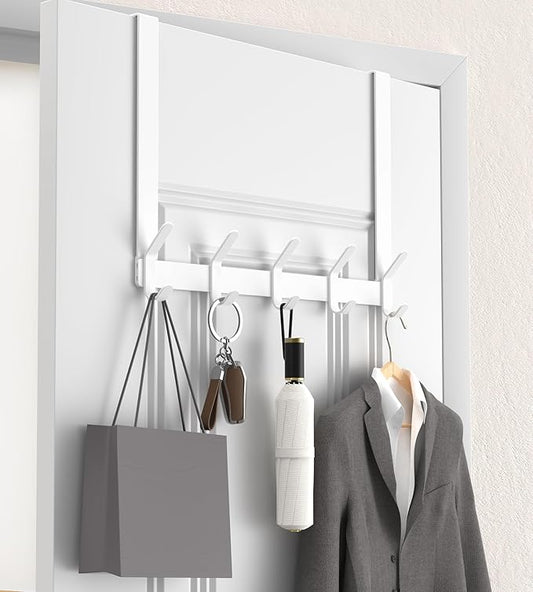 KitchLife Over The Door Hooks Hanger with 15.75 inches Extended Arms, Fit for 1-3/4" Doors, J40U, Thickened Bathroom Towel Rack Organization, 1 Pack Double-Hook, Glossy White