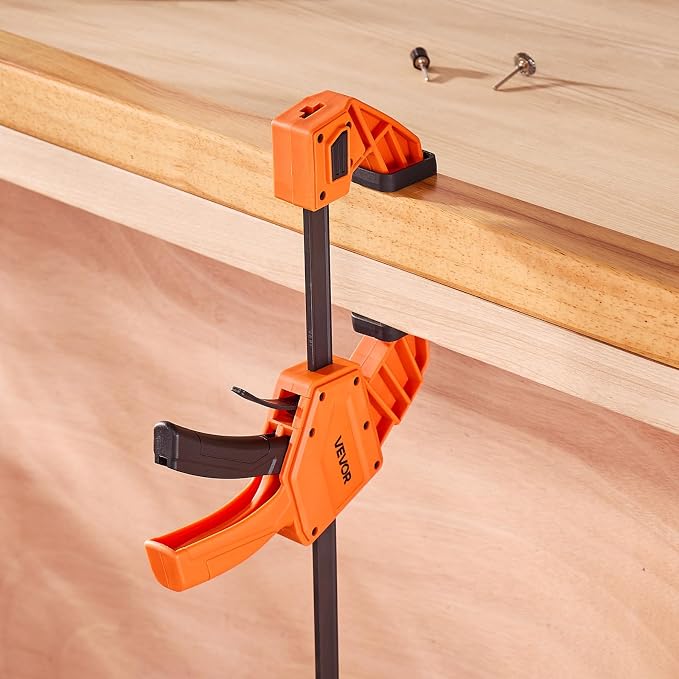 VEVOR Bar Clamps for Woodworking, 2-Pack 12 inch One-Handed Clamp/Spreader, Quick-Grip F-Clamp with 340 lbs Load Limit, Premium Plastic and Carbon Steel, for Woodworking Metal working, Orange + Black