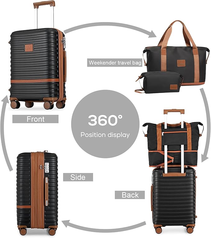 Joyway Carry On Luggage 20 Inch Expandable Suitcase with Spinner Wheel, 3 Piece Hard Shell Luggage Set with TSA Lock(Black)