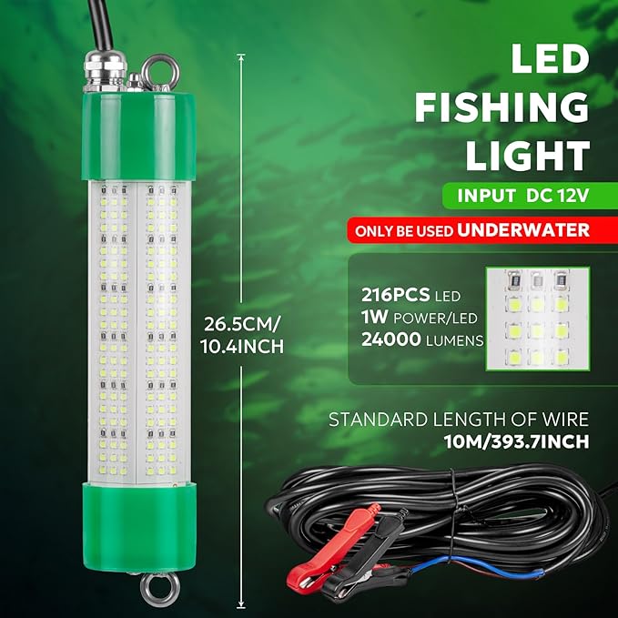 SF DC 12V LED水中集魚灯 45W 70W 100W 集魚灯 5600 7000 13000lm グリーン集魚灯 ドックおよびボート用 水中IP68防水 シガーライターまたはバッテリークリップ付き