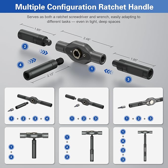 Bomivoi 42 in 1 Magnetic Screwdriver Set, DIY Ratchet Screwdriver Set, Multi Bit Magnetic Drive Set with Detachable Ratchet Handle, Portable Compact Repair Tool Kit for Furniture Computer Bicycle Blue