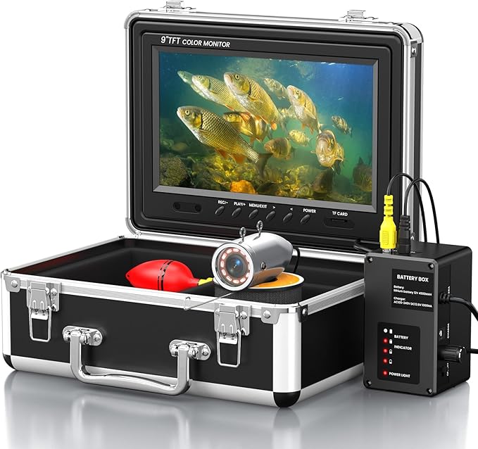 Eyoyo Underwater Fishing Camera Portable Video Fish Finder 9 inch LCD Monitor 1000TVL Waterproof Camera Underwater DVR Video Fish Cam 15m Cable 12pcs IR Infrared Lights for Ice, Lake and Boat Fishing