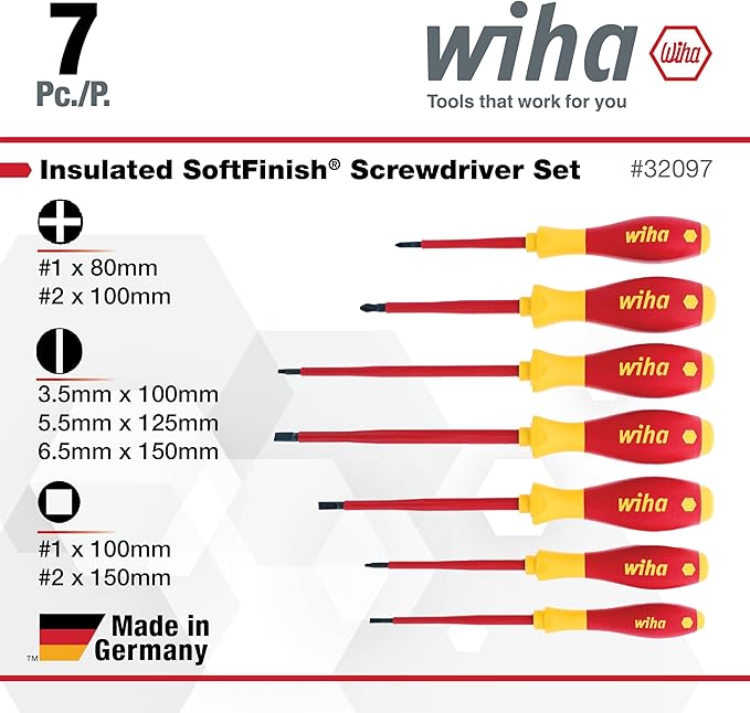 Wiha 32097 | 7 Piece Insulated SoftFinish Screwdriver Set