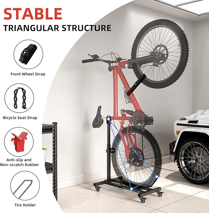 Bike Floor Stand Indoor Bike Stand for Garage/Home,Adjustable Bicycle Parking Stand Fit for 16"-29" Wheel Mini/Mountain/Road Bikes Heavy Duty Metal (Height-adjustable with wheels)