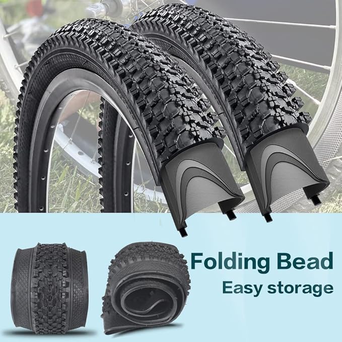 2 Pack Bike Tire 24 26 27.5 X 1.95 27.5 29 X 2.125 Inch Folding Replacement Bike Tire with Tire Levers Foldable Bead Wire Bicycle Tire for Mountain Bike