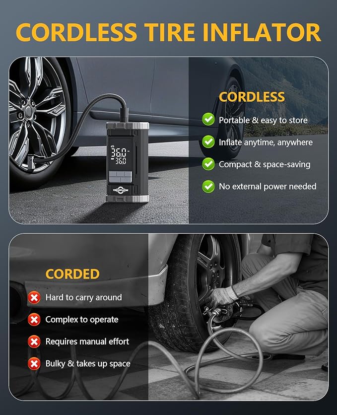 Tire Inflator Portable Air Compressor, 2X Fast Air Pump with Digital Gauge 150 PSI, Auto Shutoff for Roadside Inflation, Daily Car Care, Motorcycles, Bikes, and Sports Ball, One-Click Start
