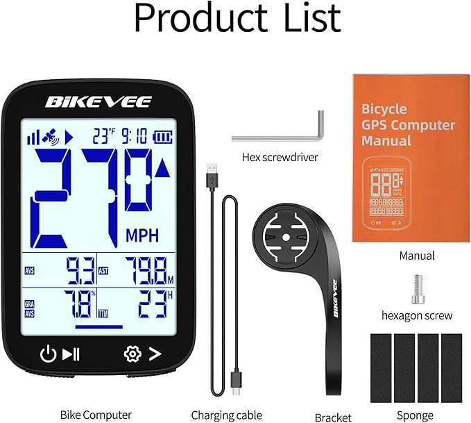 GPS Bike Computer Wireless Cycling Computer with Auto Backlight, Bicycle Speedometer Odometer, Waterproof GPS Speed Tracker for Road Mountain Bikes