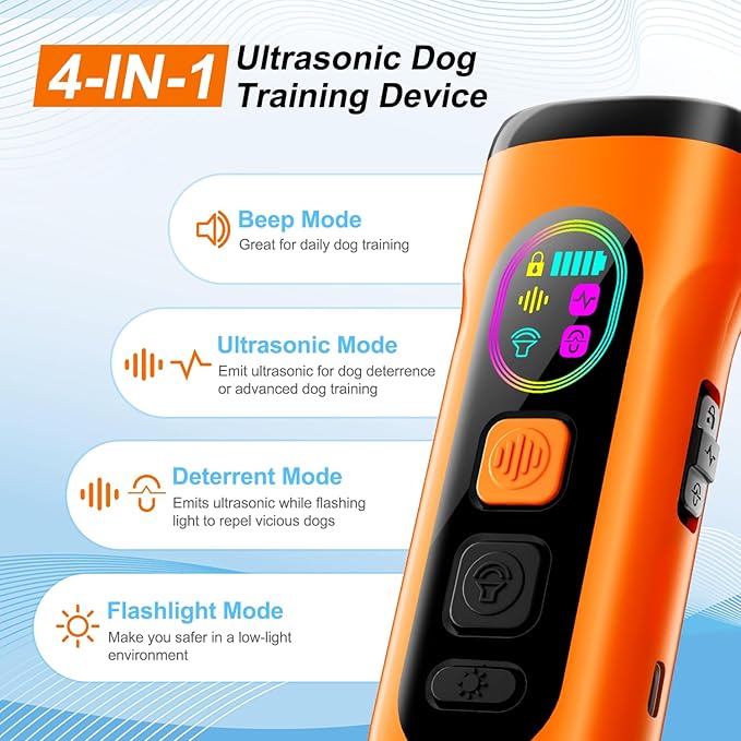 SEDULAN Dog Bark Deterrent Devices Anti Barking Device for Dogs Ultrasonic Bark Stopper Portable Dog Training Tool Indoor Outdoor Up to 50ft Correct Bad Behavior of Own or Neighbor's Dog (Orange)