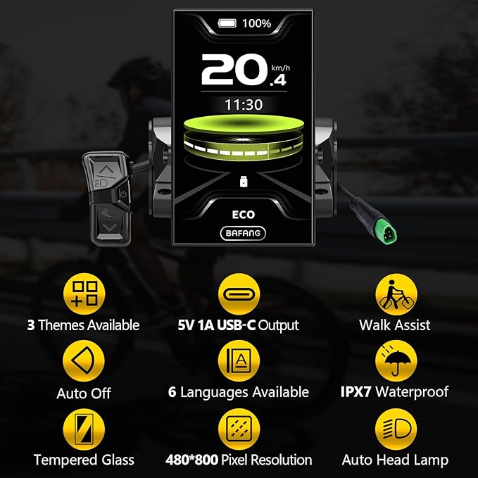 BAFANG Display DPC18/C010 for BBS01B BBS02B BBSHD M400, M500 Mid Motor Pedal Assist eBike Computer Display with Automatic Backlight UART/CAN Protocol