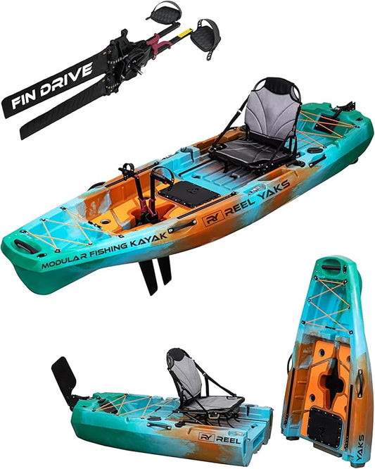 Reel Yaks Radar Modular Fishing Kayak - 10ft, 400 lbs Capacity, Sunrise - Pedal Fishing Kayaks for Adults & Youth, Sit on Top, Compact Storage, Lightweight, Easy Transport