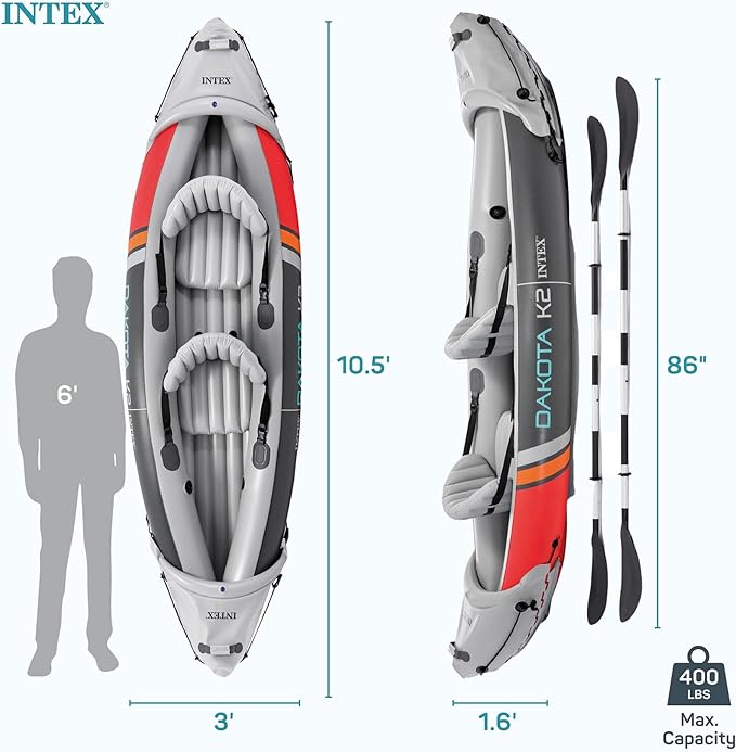 INTEX 2-Person Inflatable Kayak Set, Dakota K2 with 86in Oars and Pump