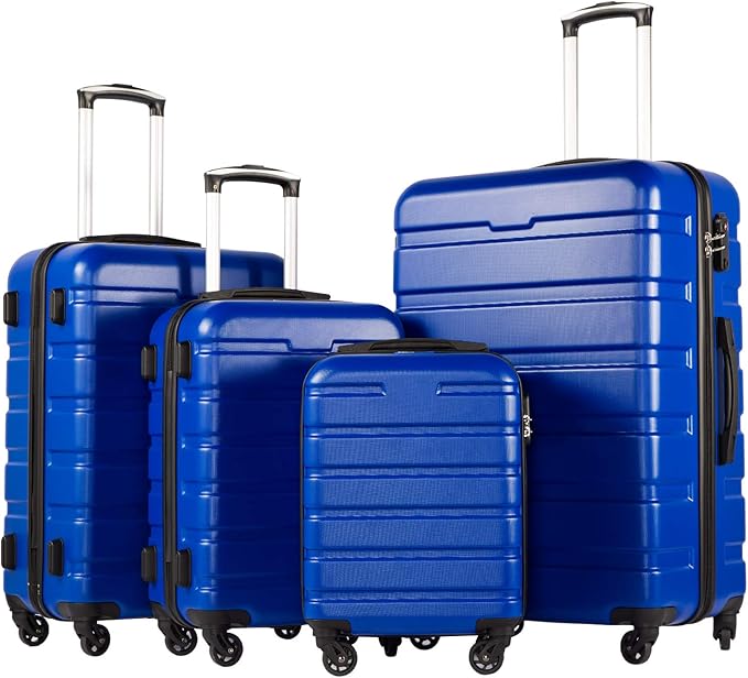 Coolife Luggage 4 Piece Set Suitcase Spinner Hardshell Lightweight TSA Lock(family set-navy, 16/20/24/28)