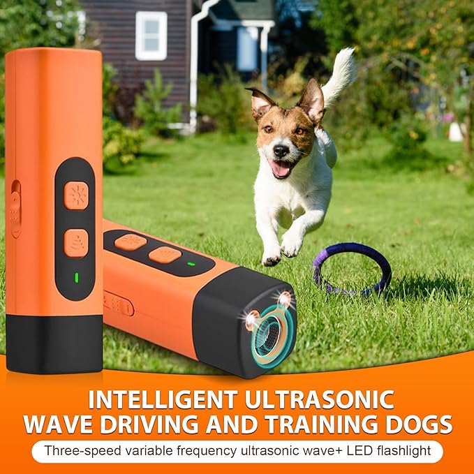 warmow Dog Bark Deterrent Devices, Rechargeable Anti Barking Device for Dogs, 3 Modes & LED Light Ultrasonic Dog Trainer Indoor Outdoor, Suitable for Training to Improve Bad Behavior (Orange)