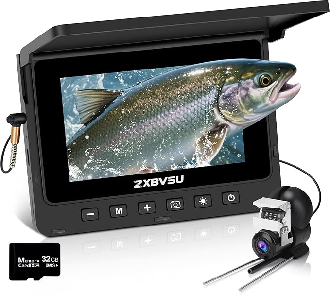 Underwater Fishing Camera with DVR Recording, 4.5" IPS Screen, 220° Ultra-Wide View, 32GB SD Card, 100ft Cable, Ice Fishing Camera, Portable Fish Finder for Lake Kayak Boat Fishing